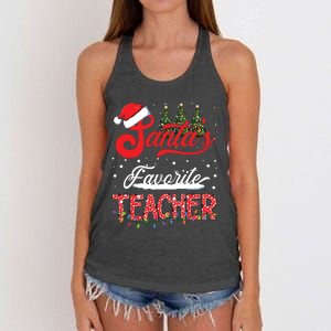 Santas Favorite Teacher Family Matching Group Christmas Women's Knotted Racerback Tank