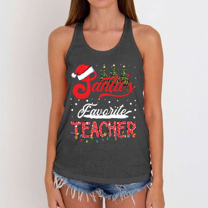 Santas Favorite Teacher Family Matching Group Christmas Women's Knotted Racerback Tank