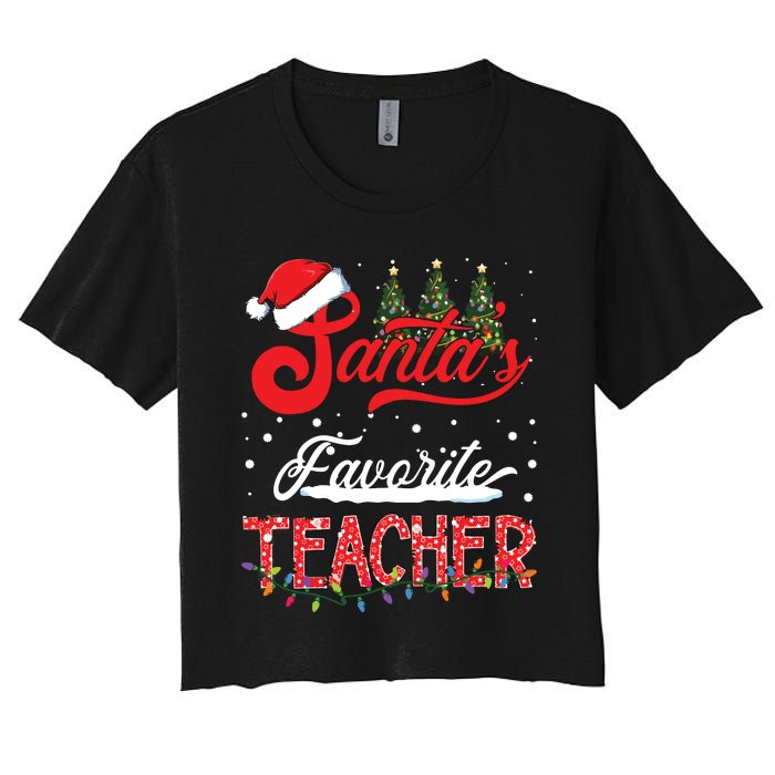 Santas Favorite Teacher Family Matching Group Christmas Women's Crop Top Tee