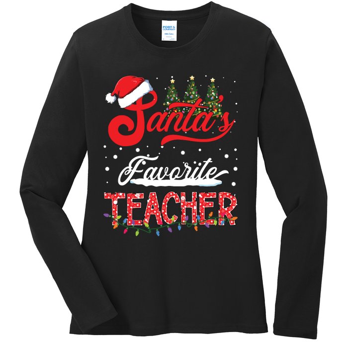 Santas Favorite Teacher Family Matching Group Christmas Ladies Long Sleeve Shirt