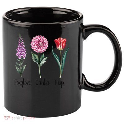Subtle Floral Trump Flowers Foxglove Dahlia Tulip 11oz C Handle Ceramic Mug