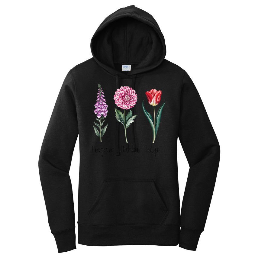 Subtle Floral Trump Flowers Foxglove Dahlia Tulip Women's Pullover Hoodie