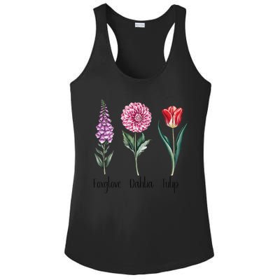 Subtle Floral Trump Flowers Foxglove Dahlia Tulip Ladies PosiCharge Competitor Racerback Tank