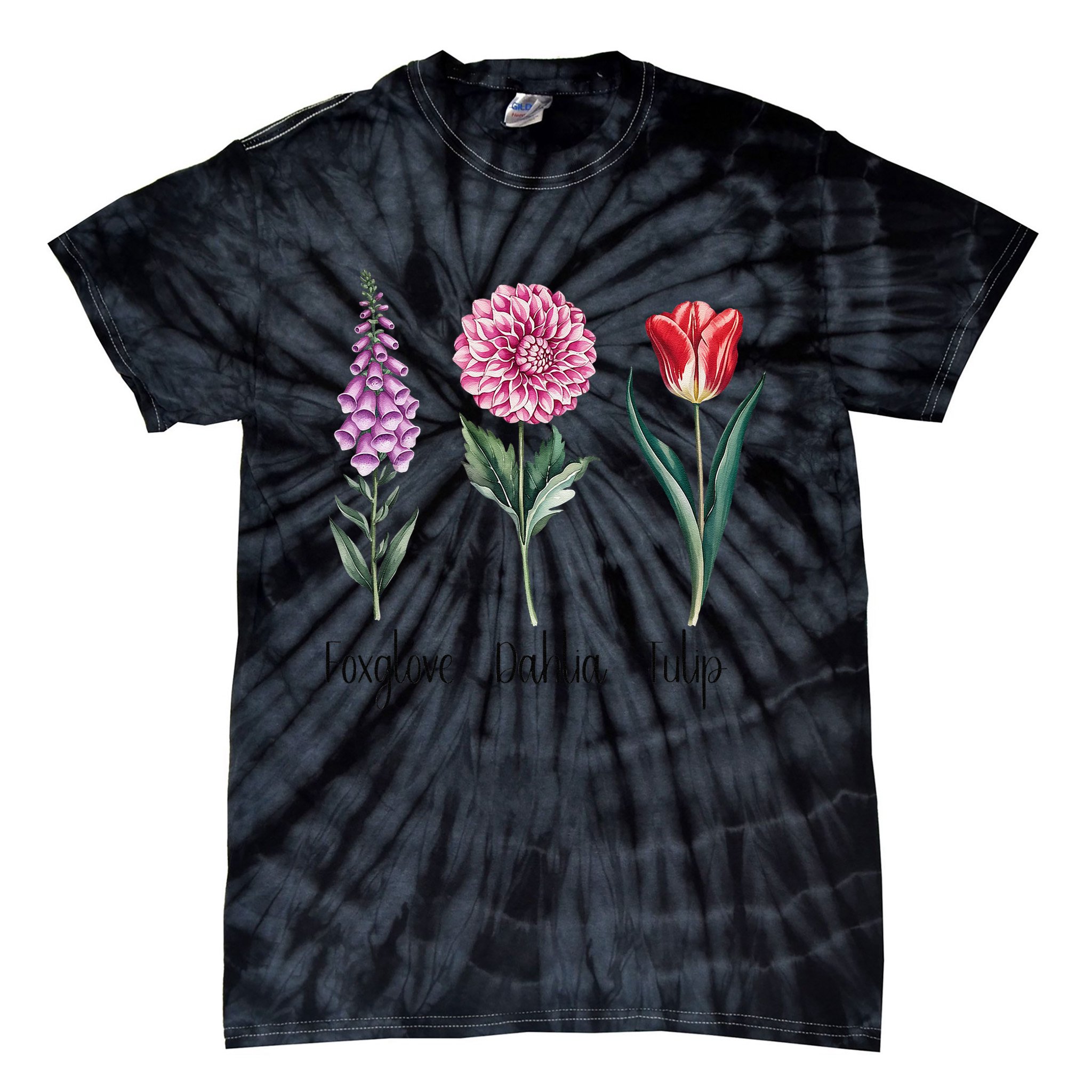 Subtle Floral Trump Flowers Foxglove Dahlia Tulip Tie-Dye T-Shirt