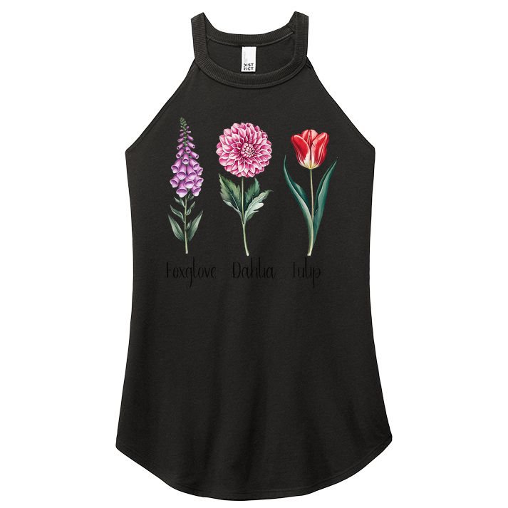 Subtle Floral Trump Flowers Foxglove Dahlia Tulip Women's Perfect Tri Rocker Tank