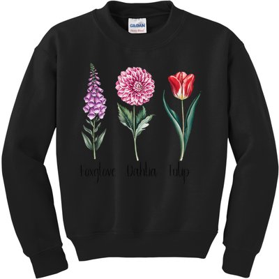Subtle Floral Trump Flowers Foxglove Dahlia Tulip Kids Sweatshirt