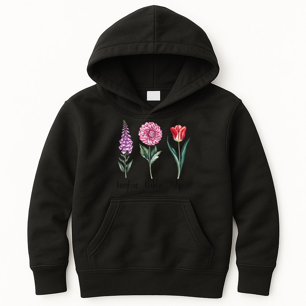 Subtle Floral Trump Flowers Foxglove Dahlia Tulip Kids Hoodie