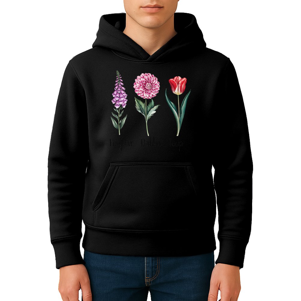 Subtle Floral Trump Flowers Foxglove Dahlia Tulip Kids Hoodie