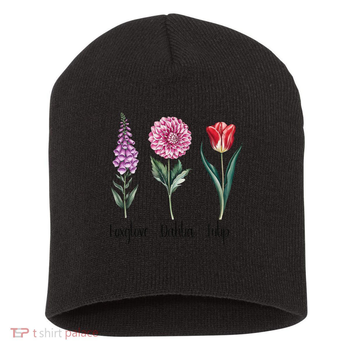Subtle Floral Trump Flowers Foxglove Dahlia Tulip Short Acrylic Beanie