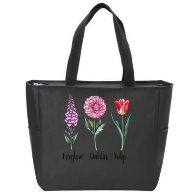 Subtle Floral Trump Flowers Foxglove Dahlia Tulip Zip Tote Bag