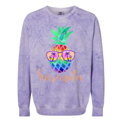 Sarasota Florida Tropical Funny Pineapple Summer Sunglasses Colorblast Crewneck Sweatshirt