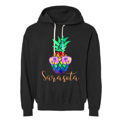 Sarasota Florida Tropical Funny Pineapple Summer Sunglasses Garment-Dyed Fleece Hoodie