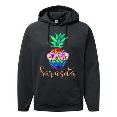 Sarasota Florida Tropical Funny Pineapple Summer Sunglasses Performance Fleece Hoodie