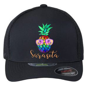 Sarasota Florida Tropical Funny Pineapple Summer Sunglasses Flexfit Unipanel Trucker Cap