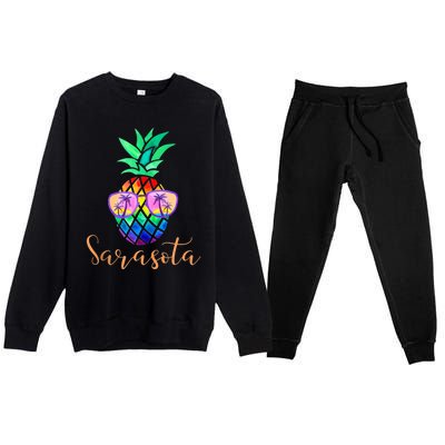 Sarasota Florida Tropical Funny Pineapple Summer Sunglasses Premium Crewneck Sweatsuit Set