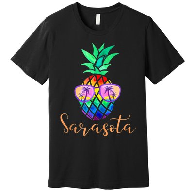 Sarasota Florida Tropical Funny Pineapple Summer Sunglasses Premium T-Shirt