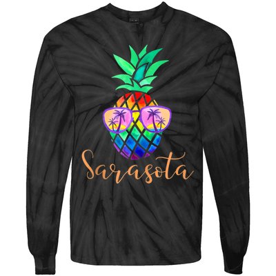 Sarasota Florida Tropical Funny Pineapple Summer Sunglasses Tie-Dye Long Sleeve Shirt