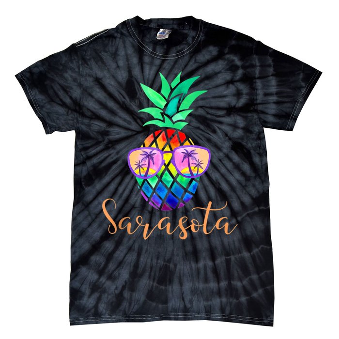 Sarasota Florida Tropical Funny Pineapple Summer Sunglasses Tie-Dye T-Shirt