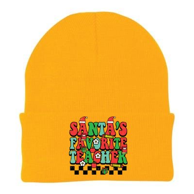 Santas Favorite Teacher Retro Groovy Christmas Xmas Women Knit Cap Winter Beanie