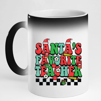 Santas Favorite Teacher Retro Groovy Christmas Xmas Women 11oz Black Color Changing Mug