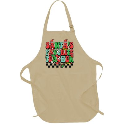 Santas Favorite Teacher Retro Groovy Christmas Xmas Women Full-Length Apron With Pockets