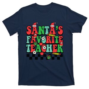 Santas Favorite Teacher Retro Groovy Christmas Xmas Women T-Shirt