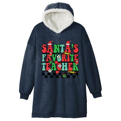 Santas Favorite Teacher Retro Groovy Christmas Xmas Women Hooded Wearable Blanket