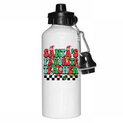 Santas Favorite Teacher Retro Groovy Christmas Xmas Women Aluminum Water Bottle 