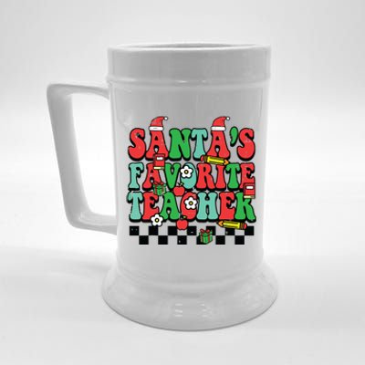 Santas Favorite Teacher Retro Groovy Christmas Xmas Women Beer Stein