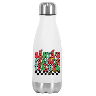 Santas Favorite Teacher Retro Groovy Christmas Xmas Women Stainless Steel Insulated Water Bottle