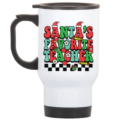 Santas Favorite Teacher Retro Groovy Christmas Xmas Women Stainless Steel Travel Mug