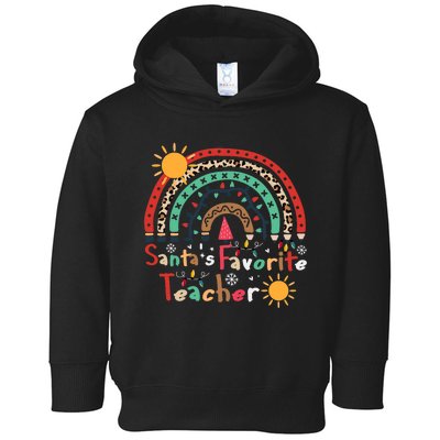 SantaS Favorite Teacher Christmas Funny Santa Hat Lights Toddler Hoodie