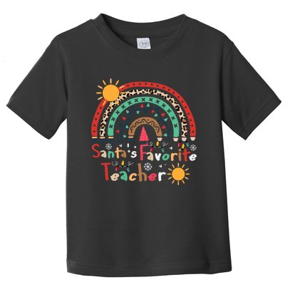 SantaS Favorite Teacher Christmas Funny Santa Hat Lights Toddler T-Shirt