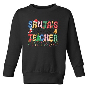 SantaS Favorite Teacher Christmas Lights Holiday Party Toddler Sweatshirt