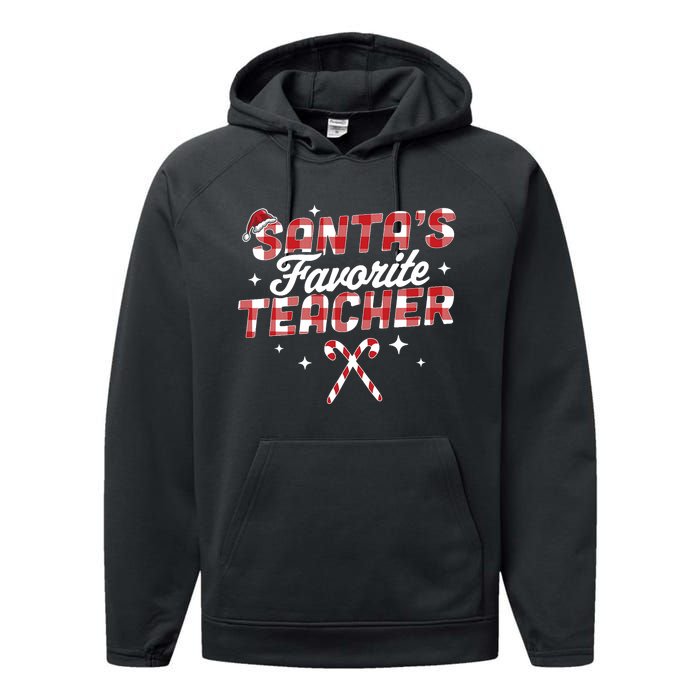 SantaS Favorite Teacher Christmas Santa Hat Candy Cane Xmas Performance Fleece Hoodie