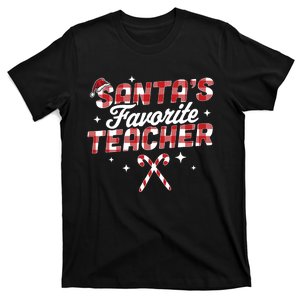 SantaS Favorite Teacher Christmas Santa Hat Candy Cane Xmas T-Shirt