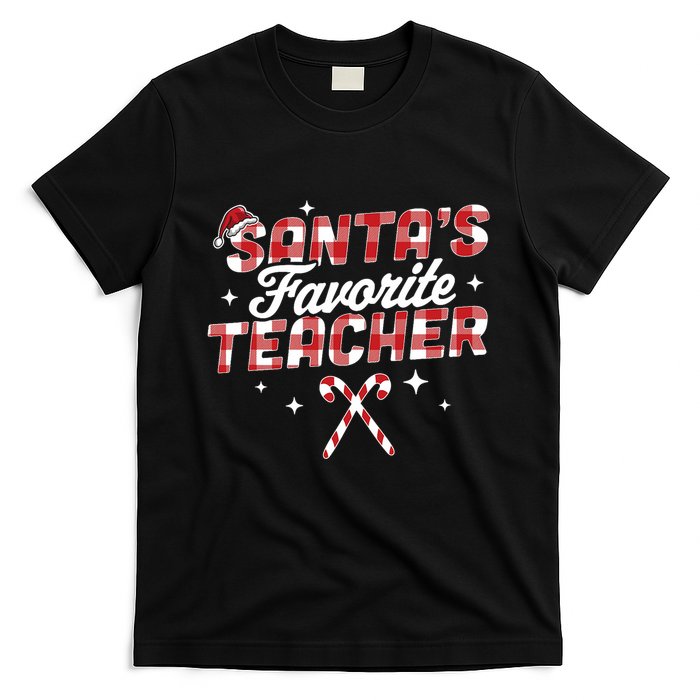 SantaS Favorite Teacher Christmas Santa Hat Candy Cane Xmas T-Shirt