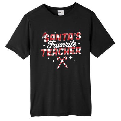 SantaS Favorite Teacher Christmas Santa Hat Candy Cane Xmas Tall Fusion ChromaSoft Performance T-Shirt