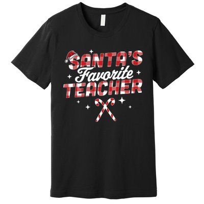 SantaS Favorite Teacher Christmas Santa Hat Candy Cane Xmas Premium T-Shirt