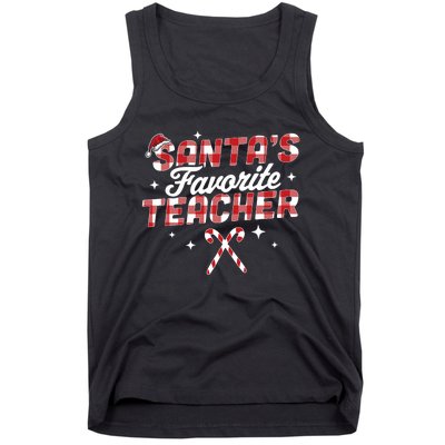 SantaS Favorite Teacher Christmas Santa Hat Candy Cane Xmas Tank Top