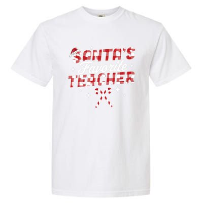 SantaS Favorite Teacher Christmas Santa Hat Candy Cane Xmas Garment-Dyed Heavyweight T-Shirt