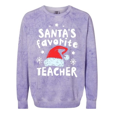 Santas Favorite Teacher Christmas Santa Hat Xmas Colorblast Crewneck Sweatshirt