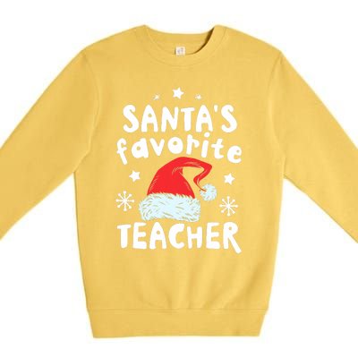 Santas Favorite Teacher Christmas Santa Hat Xmas Premium Crewneck Sweatshirt