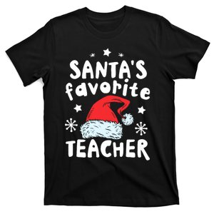 Santas Favorite Teacher Christmas Santa Hat Xmas T-Shirt