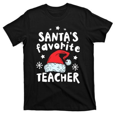 Santas Favorite Teacher Christmas Santa Hat Xmas T-Shirt