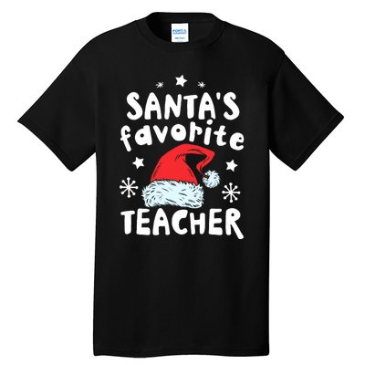 Santas Favorite Teacher Christmas Santa Hat Xmas Tall T-Shirt