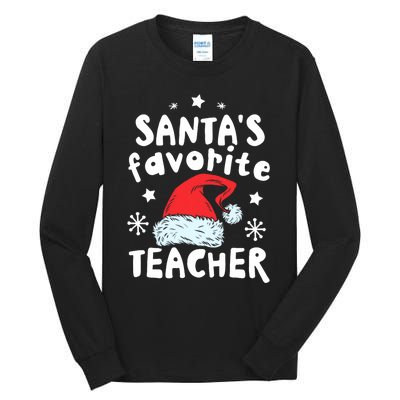 Santas Favorite Teacher Christmas Santa Hat Xmas Tall Long Sleeve T-Shirt