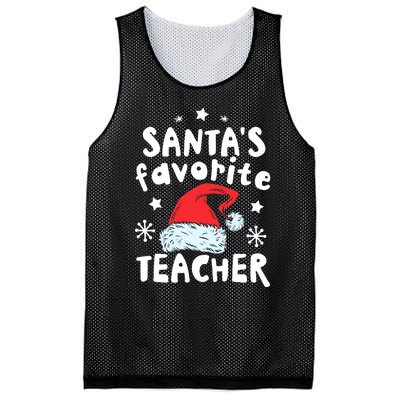 Santas Favorite Teacher Christmas Santa Hat Xmas Mesh Reversible Basketball Jersey Tank