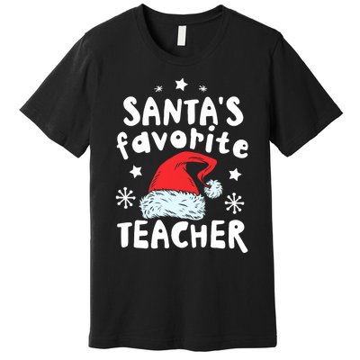 Santas Favorite Teacher Christmas Santa Hat Xmas Premium T-Shirt