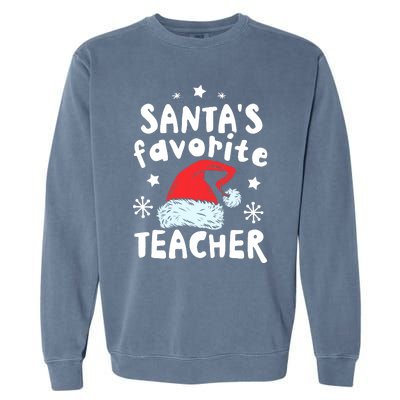 Santas Favorite Teacher Christmas Santa Hat Xmas Garment-Dyed Sweatshirt